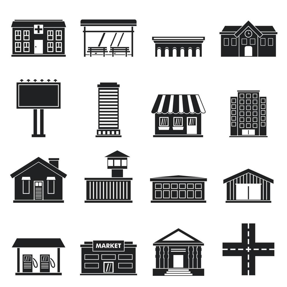 City infrastructure items icons set, simple style vector