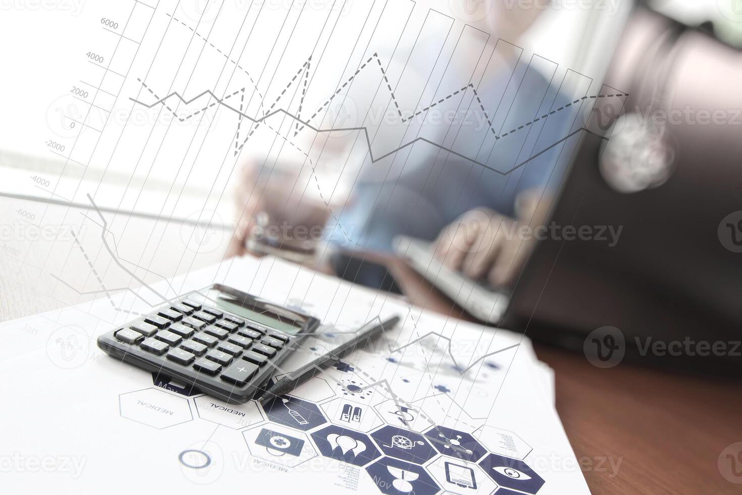 Doctor working with  laptop computer in medical workspace office and medical network media diagram as concept photo