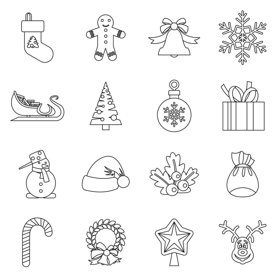 conjunto de iconos de navidad, estilo de contorno vector