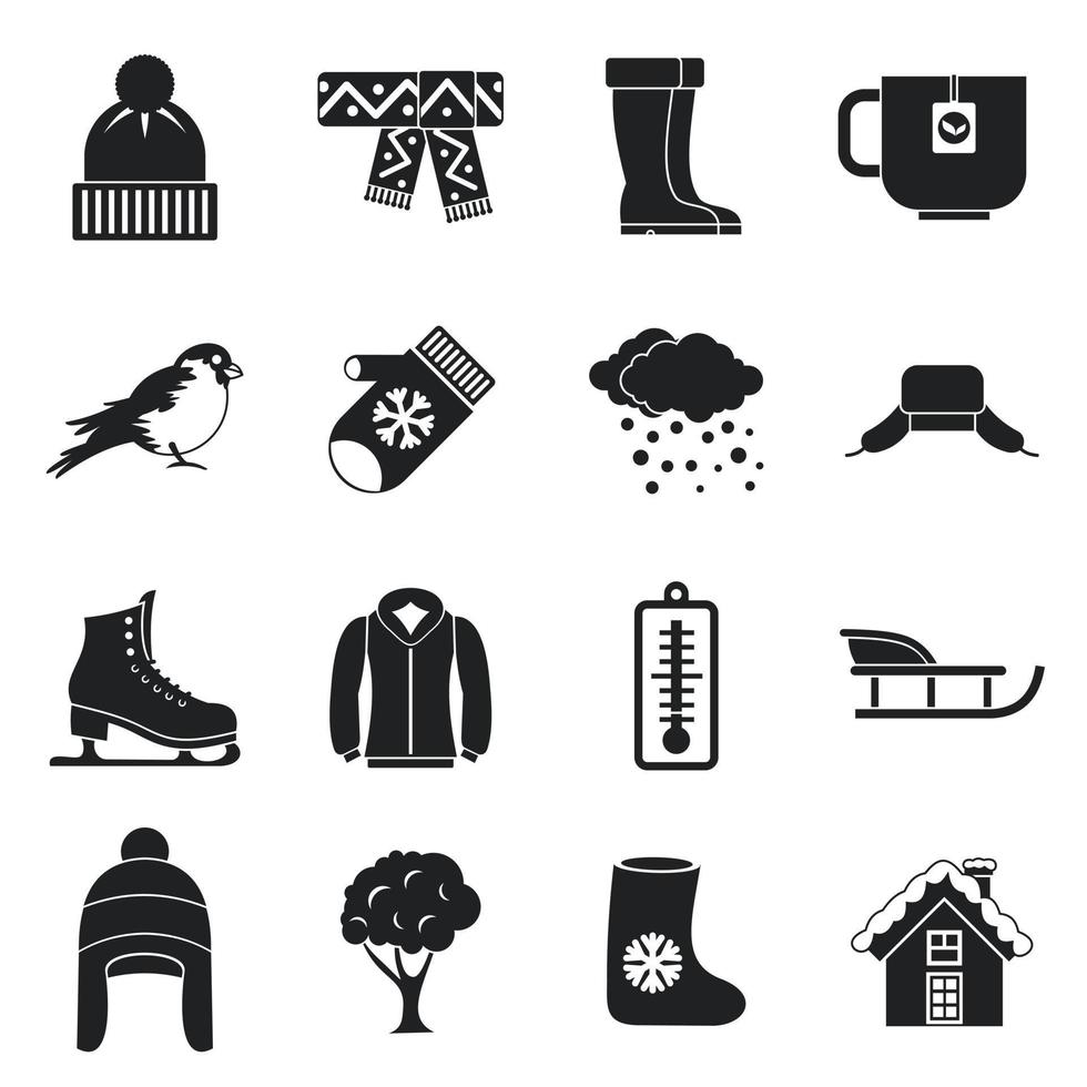 conjunto de iconos de invierno, estilo simple vector