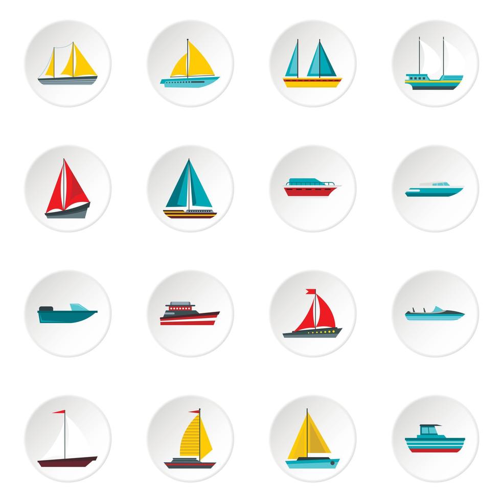 Ship and boat icons set, flat style vector