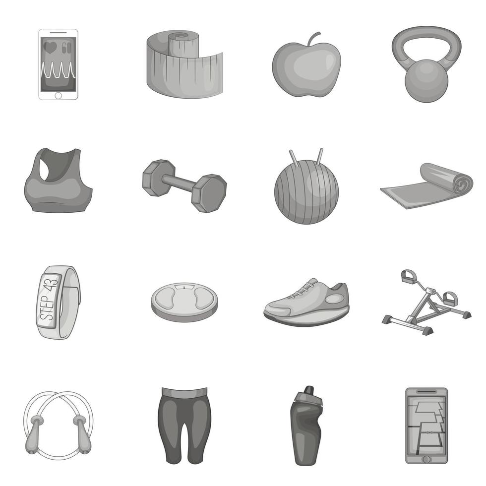 conjunto de iconos de fitness, estilo monocromo gris vector