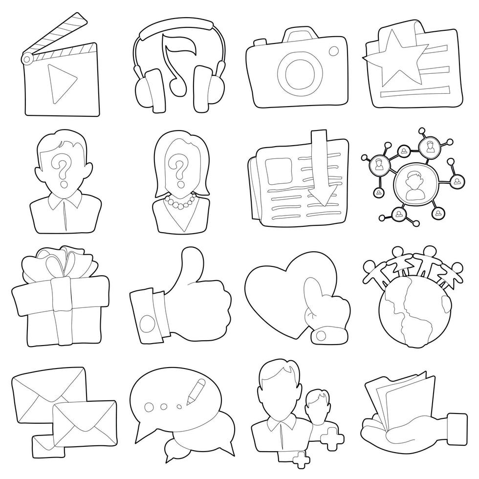 Advertisement icons set, outline cartoon style vector