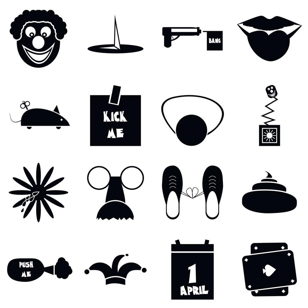 April fools day icons set, simple style vector