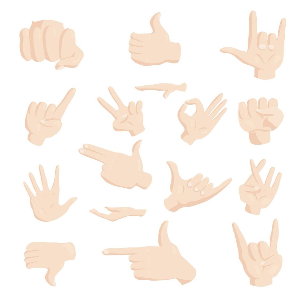 Hand gesture icons set, cartoon style vector