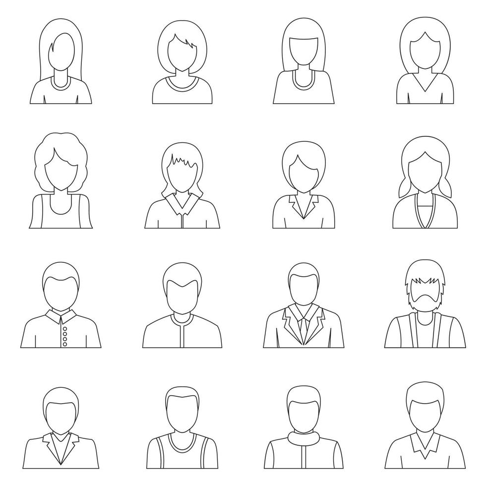 conjunto de iconos de varias personas, estilo de esquema vector