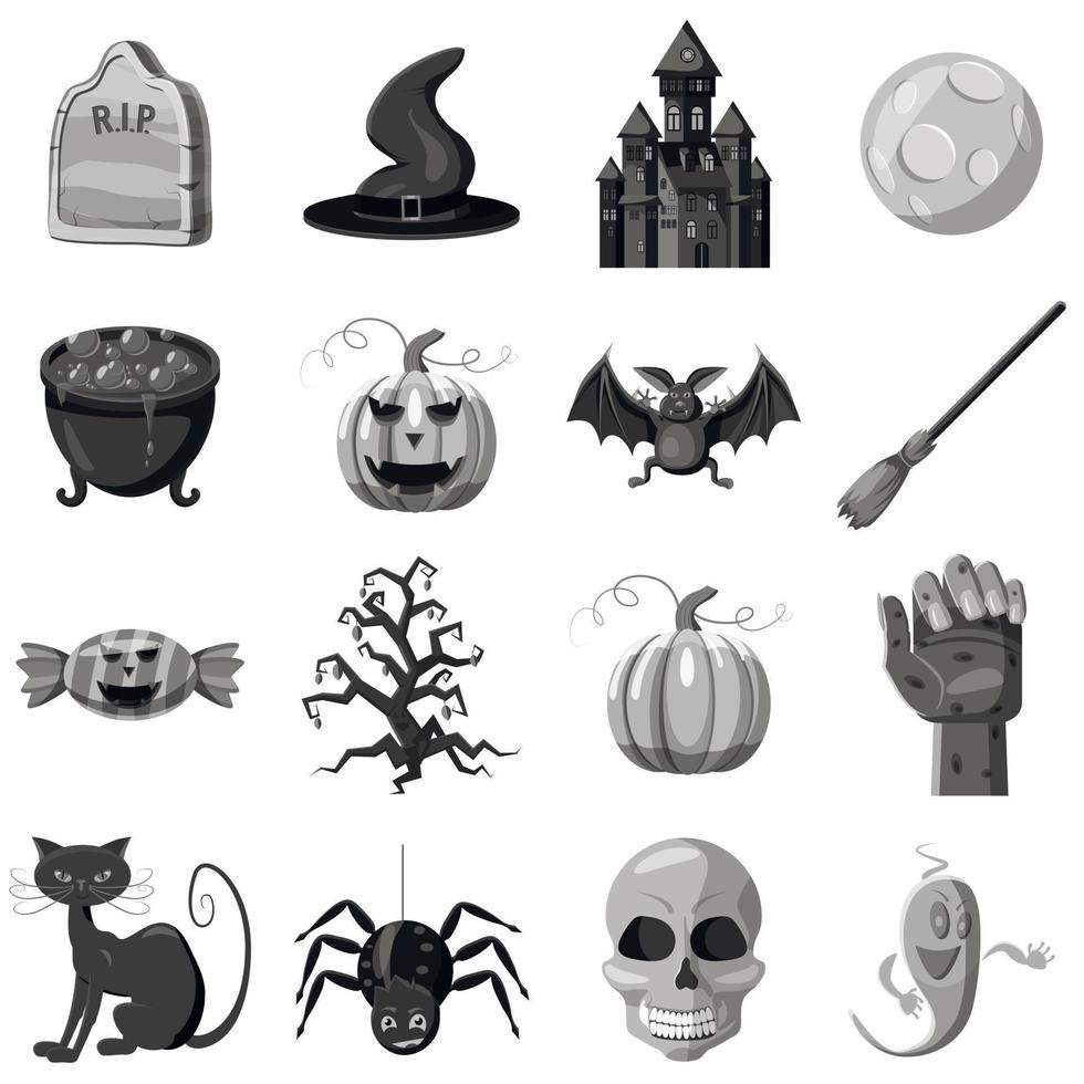 conjunto de iconos de halloween, estilo monocromo gris vector