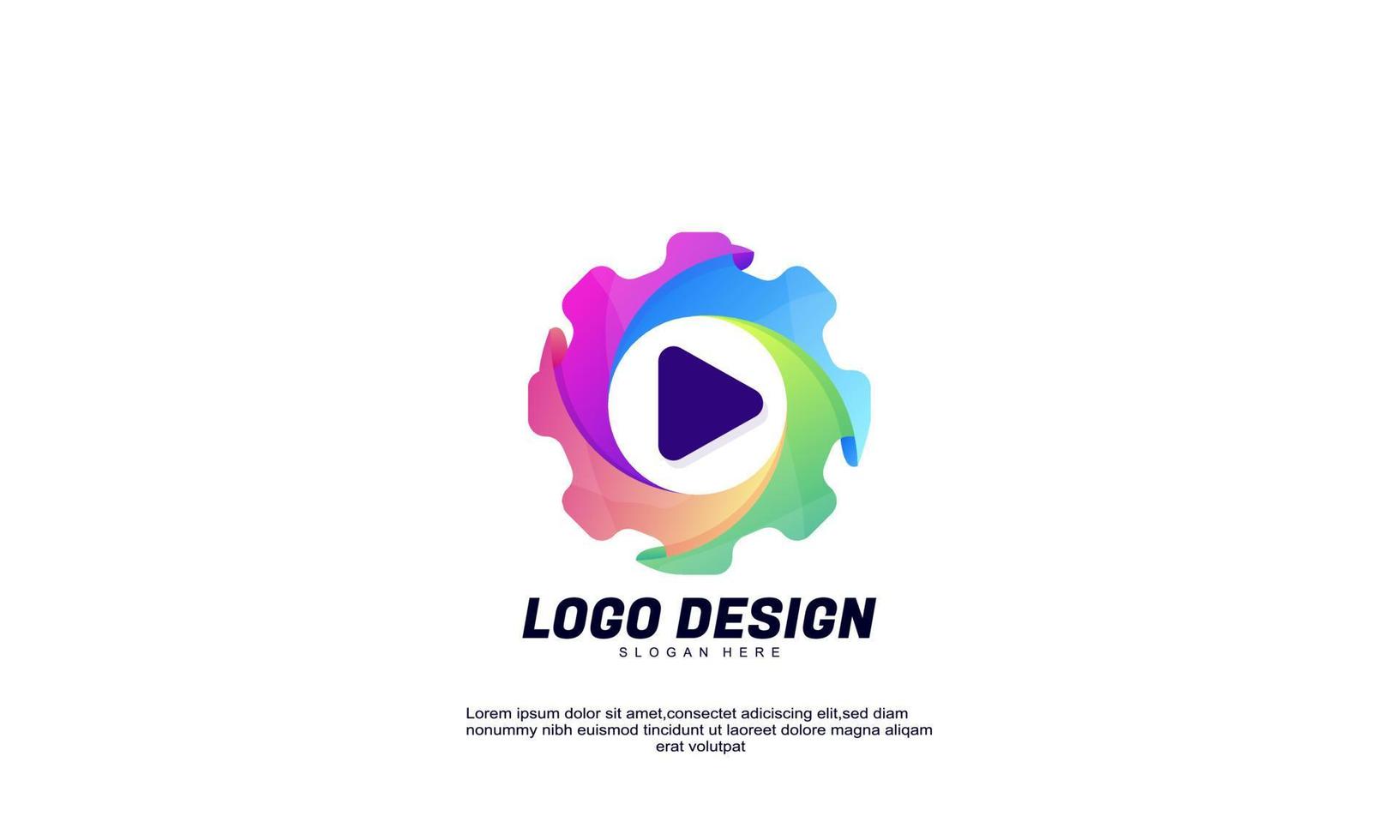 stock vector abstract creative logo idea gear and play media for brand identity company or business gradient color design template