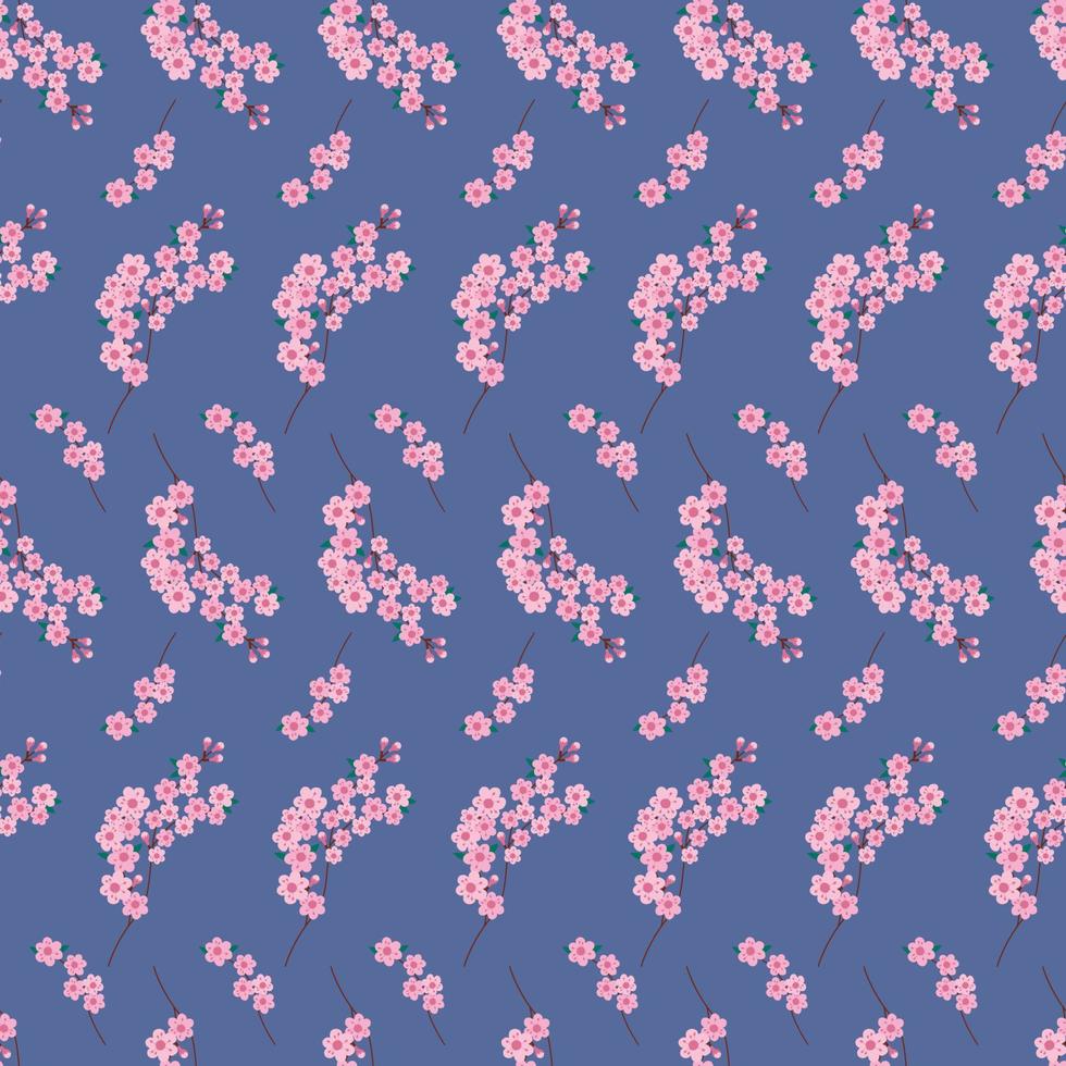 Sakura flowers seamless pattern. Vector endless white background with Sakura blossom. Spring design with floral elements