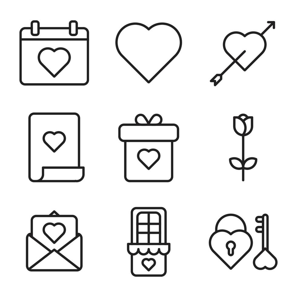 conjunto de estilo de icono de contorno de día de San Valentín. vector