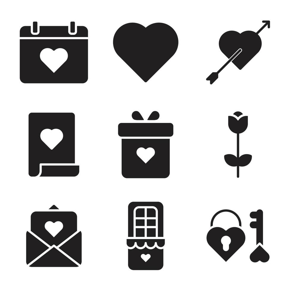 Set of valentine solid icon style. vector