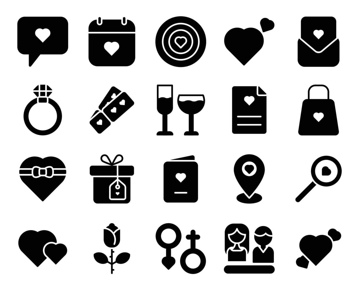 Set of Valentine Day filled icon style. vector