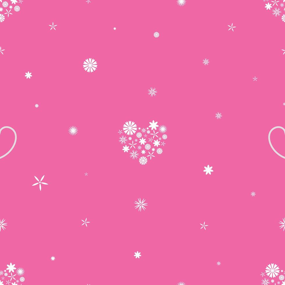 Seamleaa pattern with several small white flowers combine to be heart-shaped on the pink background. vector