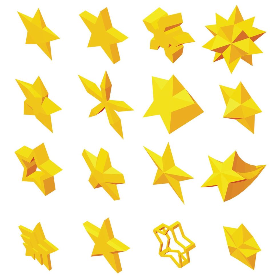 Star icons set, isometric 3d style vector