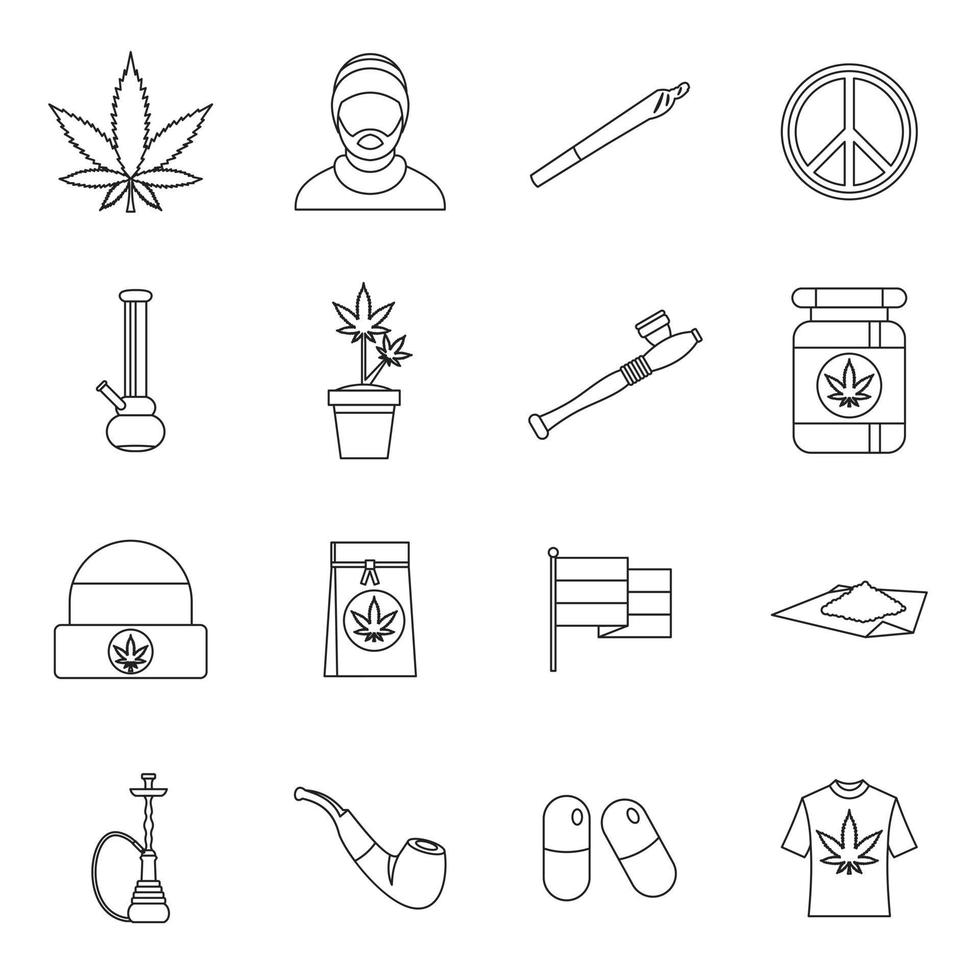 Rastafarian icons set, outline style vector