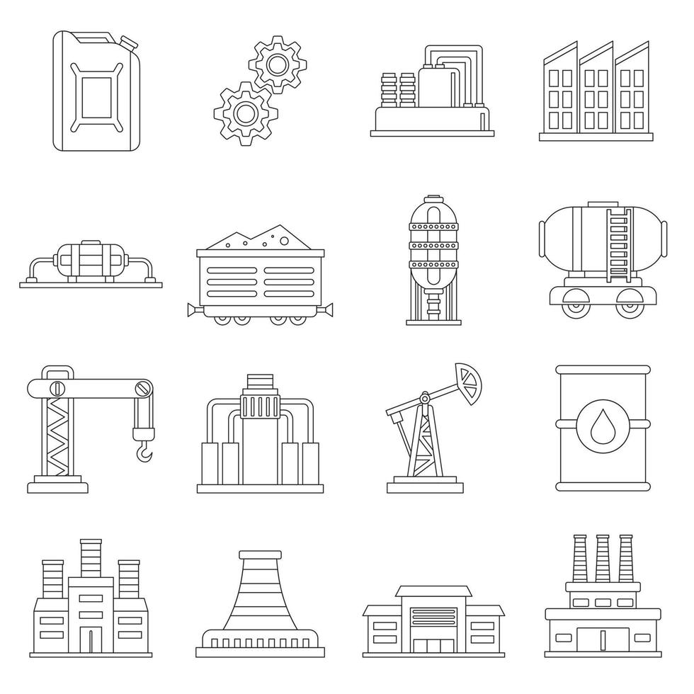 Industry icons set, outline style vector