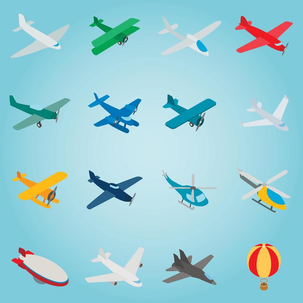 Aviation set icons, isometric 3d style vector