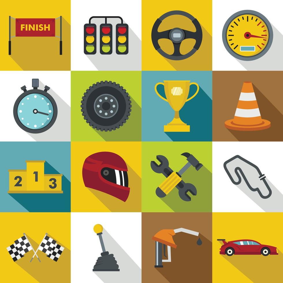 Racing speed icons set, flat style vector