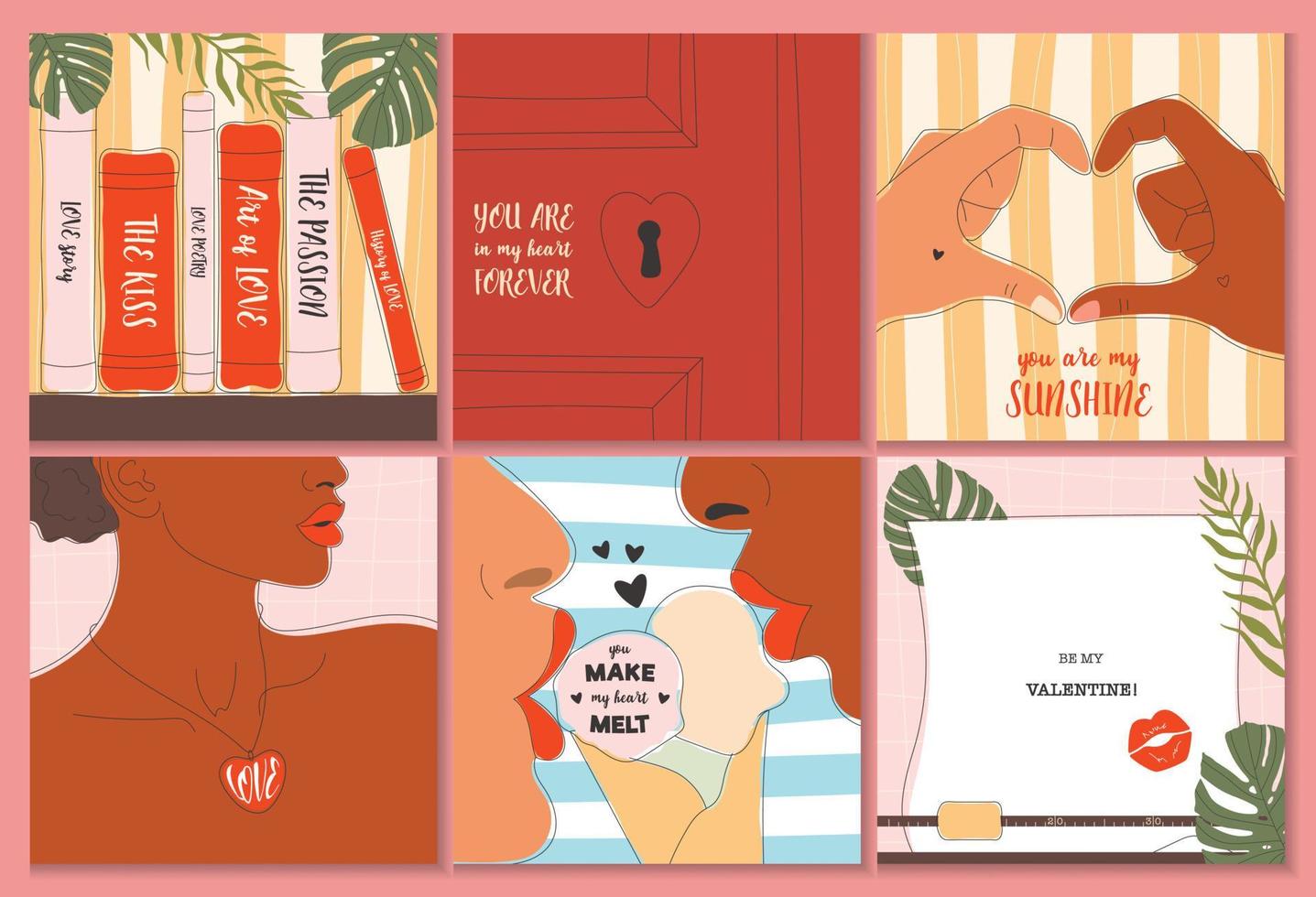 Set of Valentines day greeting cards concepts vector