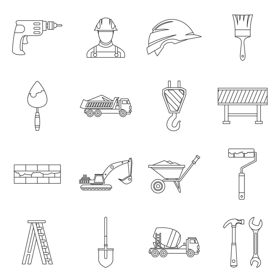 conjunto de iconos de construcción, estilo de contorno vector