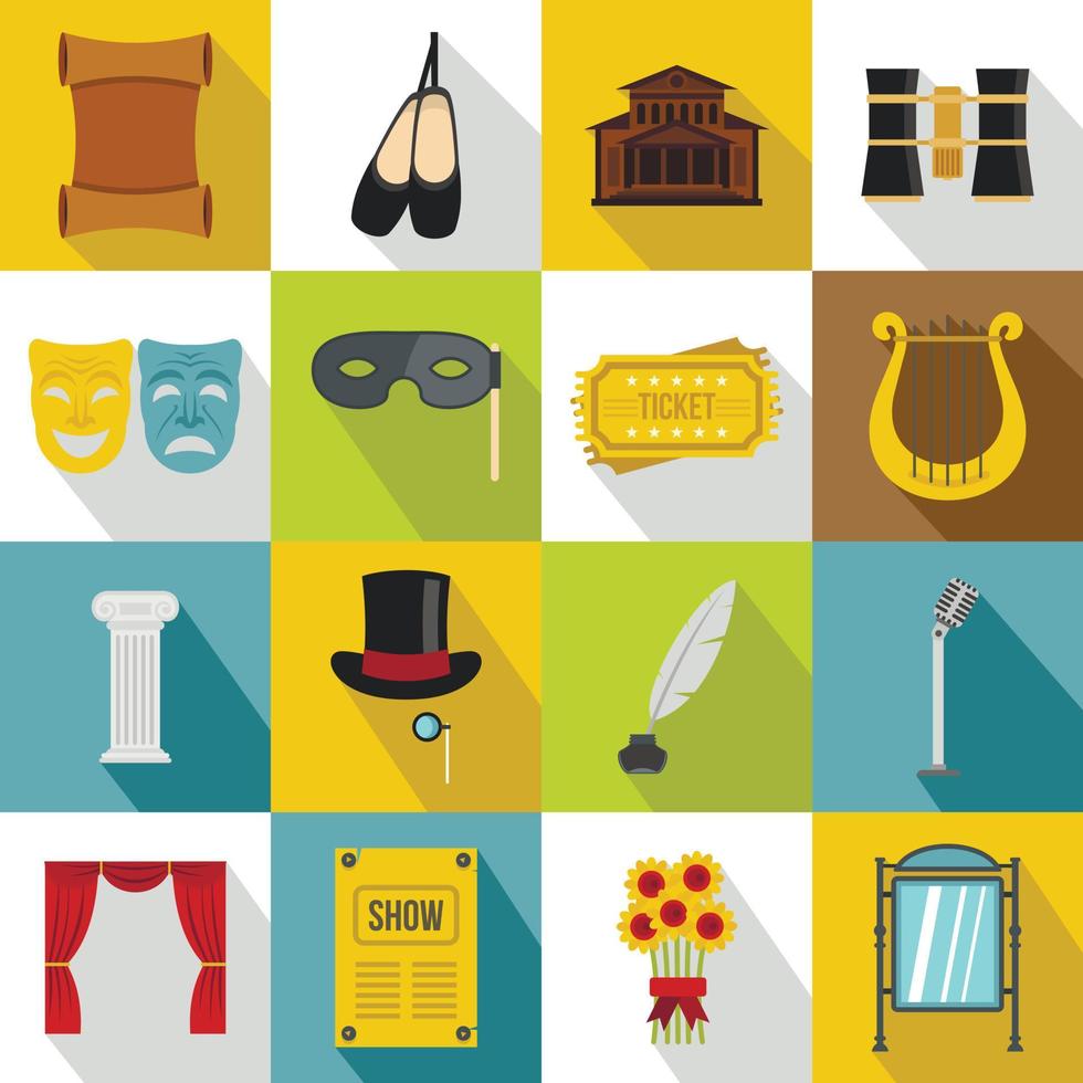 Theater icons set, flat style vector