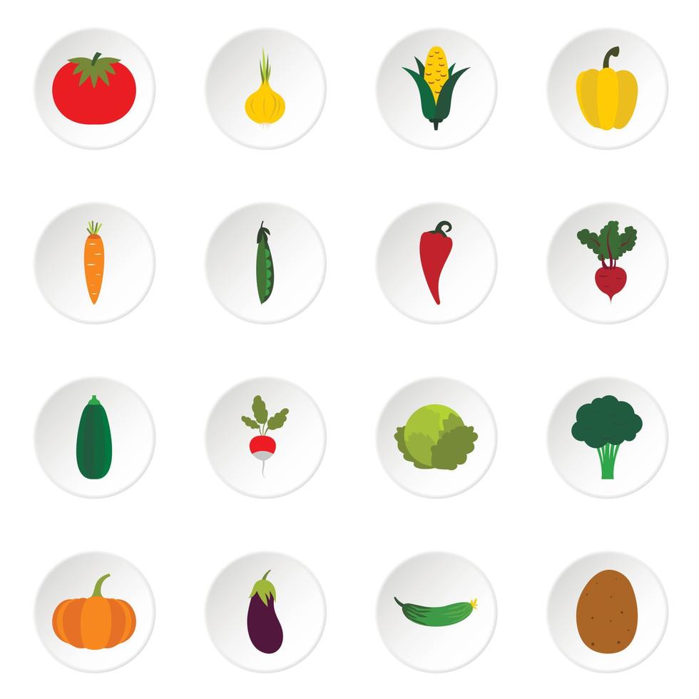 Vegetable icons set, flat style vector