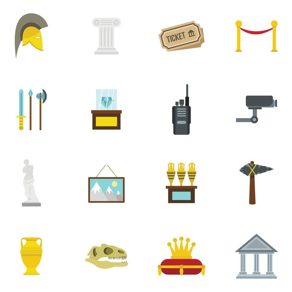 Museum icons set, flat style vector