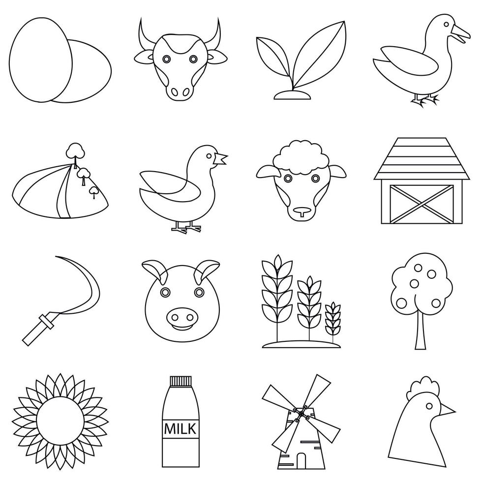 Farm icons set, outline style vector