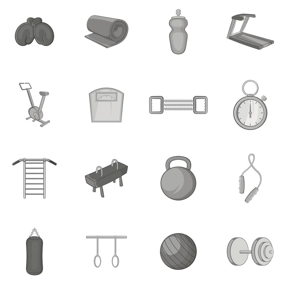 Fitness icons set, black monochrome style vector