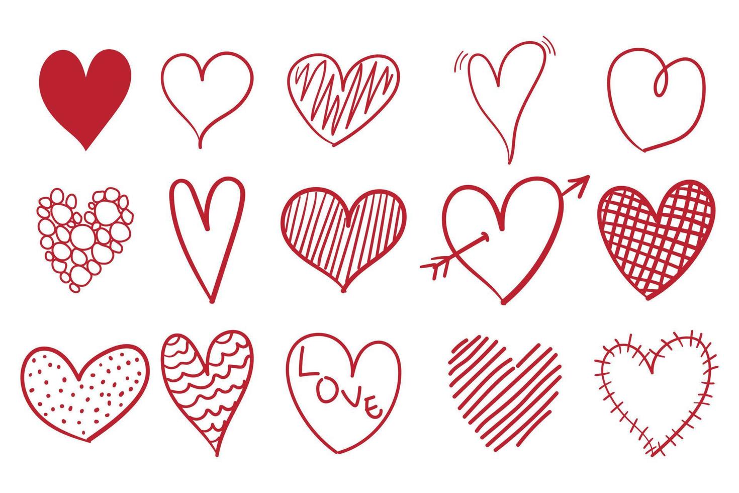 Hand drawn doodle valentine heart elements collection vector