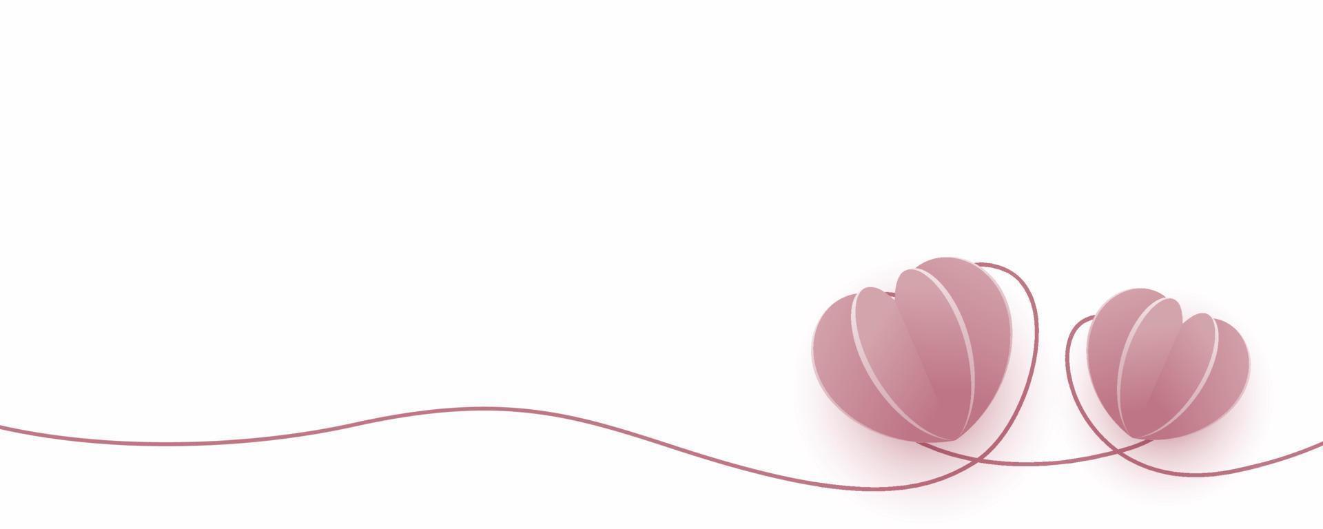 Paper art style valentines day banner with heart illustration vector