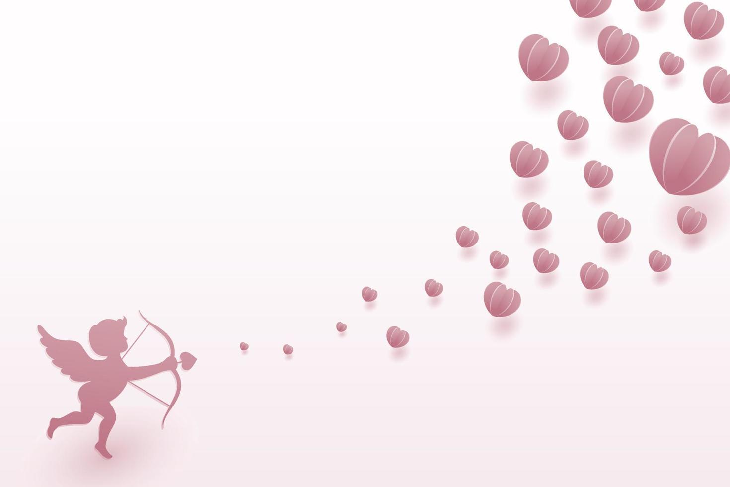 fondo de día de san valentín de estilo de arte de papel con ilustración de cupido y corazón vector