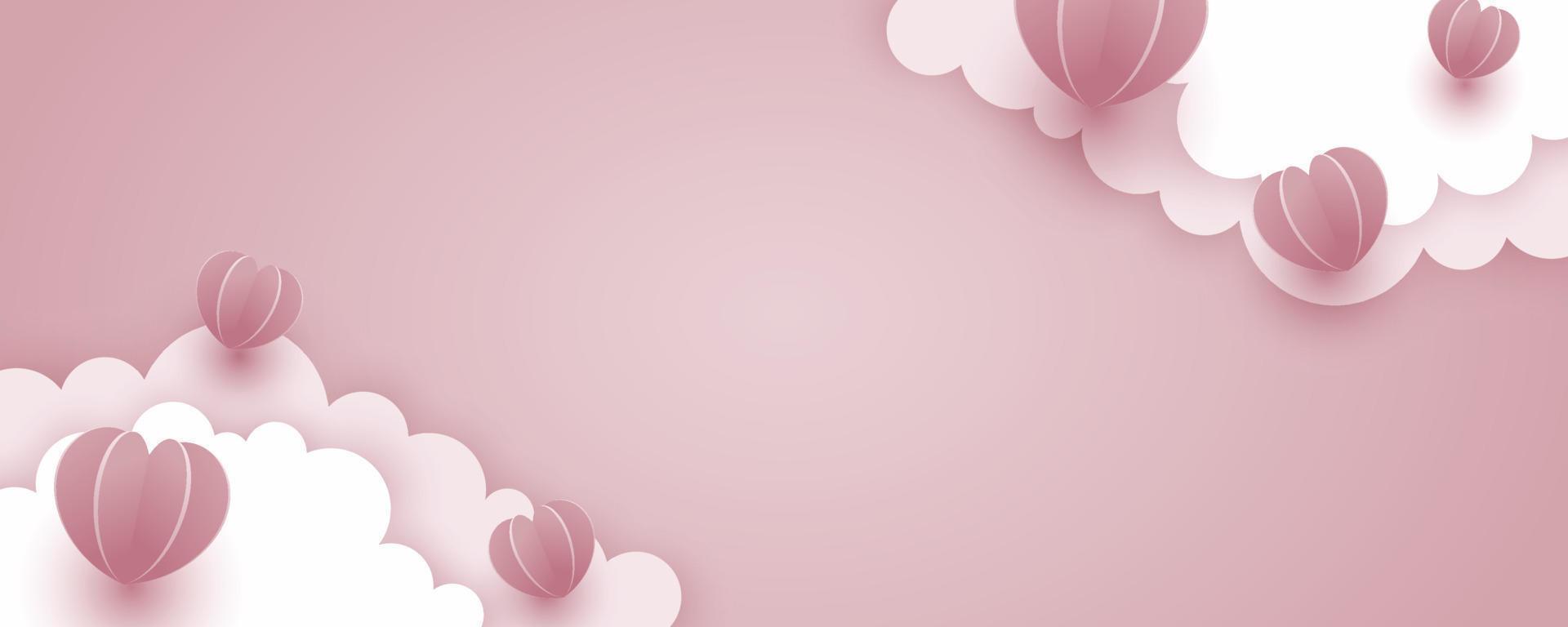 Paper art style valentines day banner with heart illustration vector