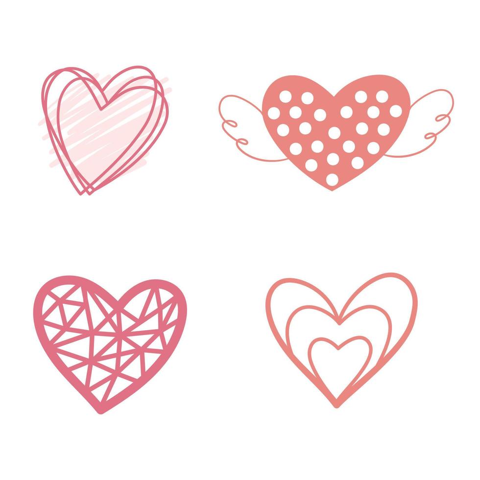 colección de forma de corazón plana dibujada a mano vector