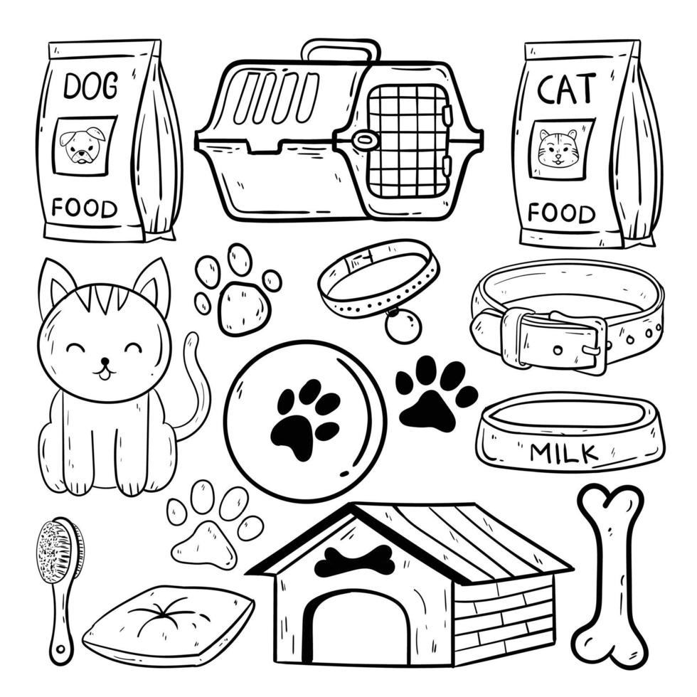 Hand drawn pets vector doodle set.dog and cat illustration premium vector