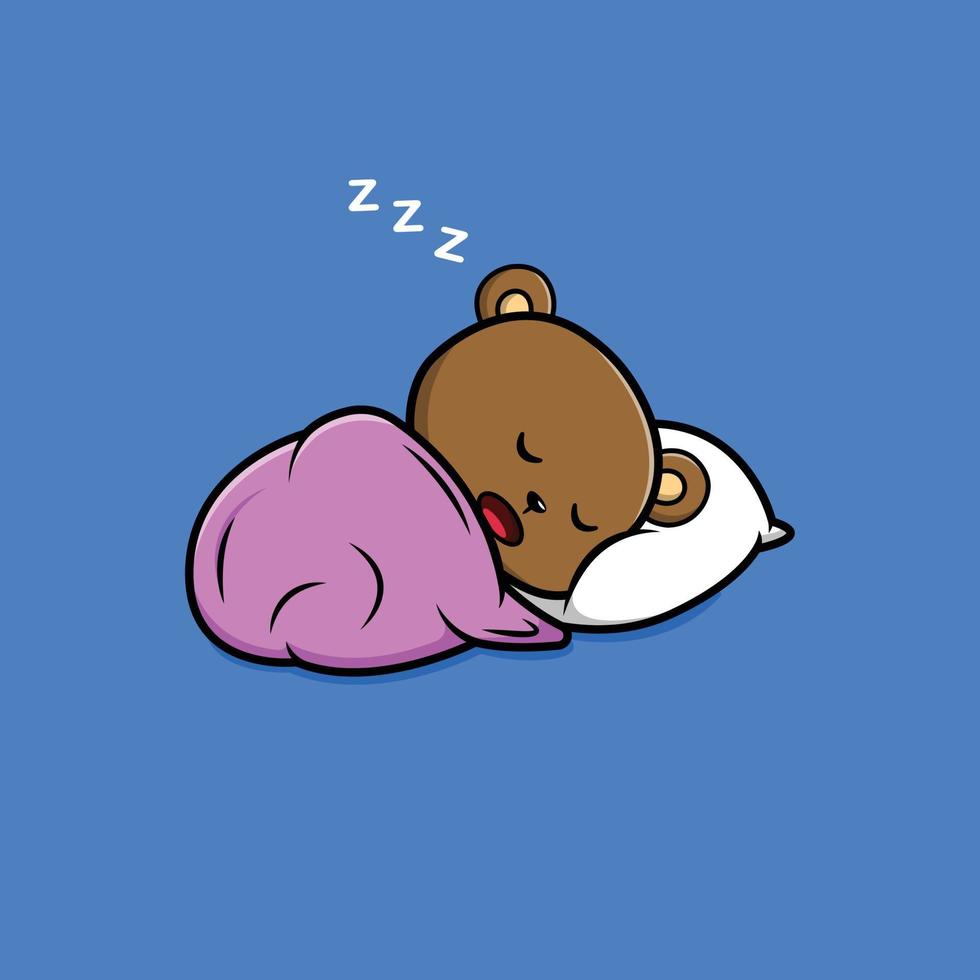 Cute Bear Sleeping On Pillow With Blanket Cartoon Vector Icon Illustration. Science Food Icon Concept Isolated Premium Vector. Flat Cartoon Style