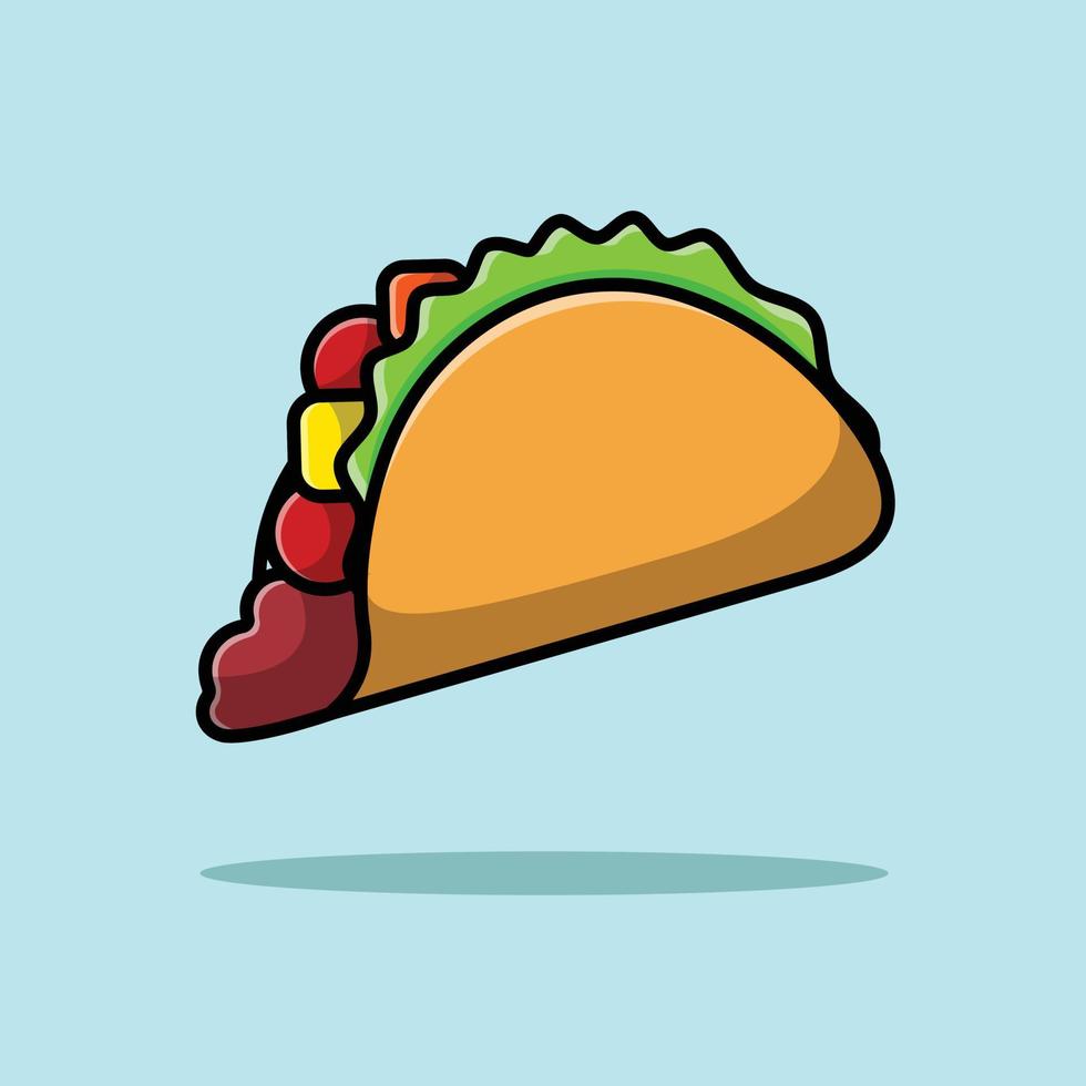 Taco Mexcican Food Cartoon Vector Icon Illustration. Food Icon Concept Isolated Premium Vector. Flat Cartoon Style