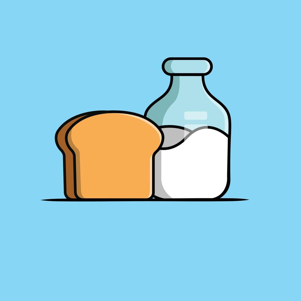 pan con ilustración de icono de vector de dibujos animados de botella de leche. concepto de icono de comida vector premium aislado. estilo de dibujos animados plana