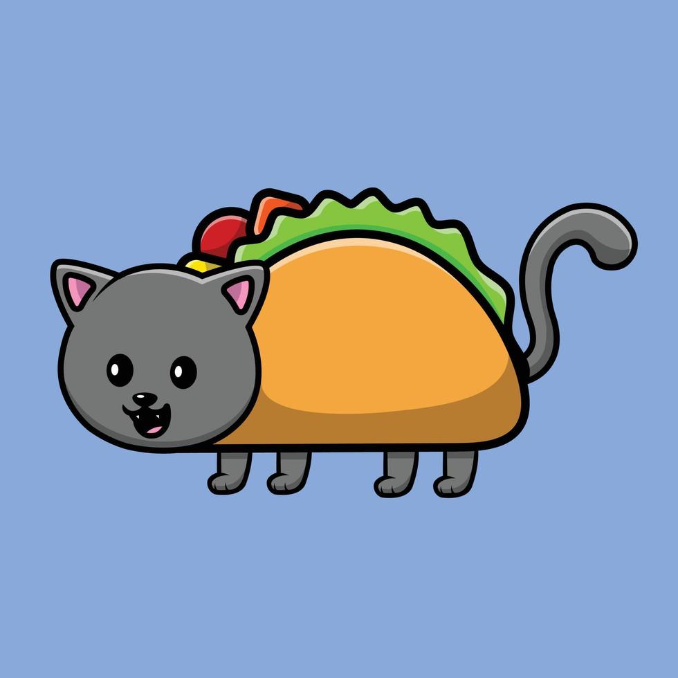 Cute Cat Taco Cartoon Vector Icon Illustration. Animal FoodIcon Concept Isolated Premium Vector. Flat Cartoon Style