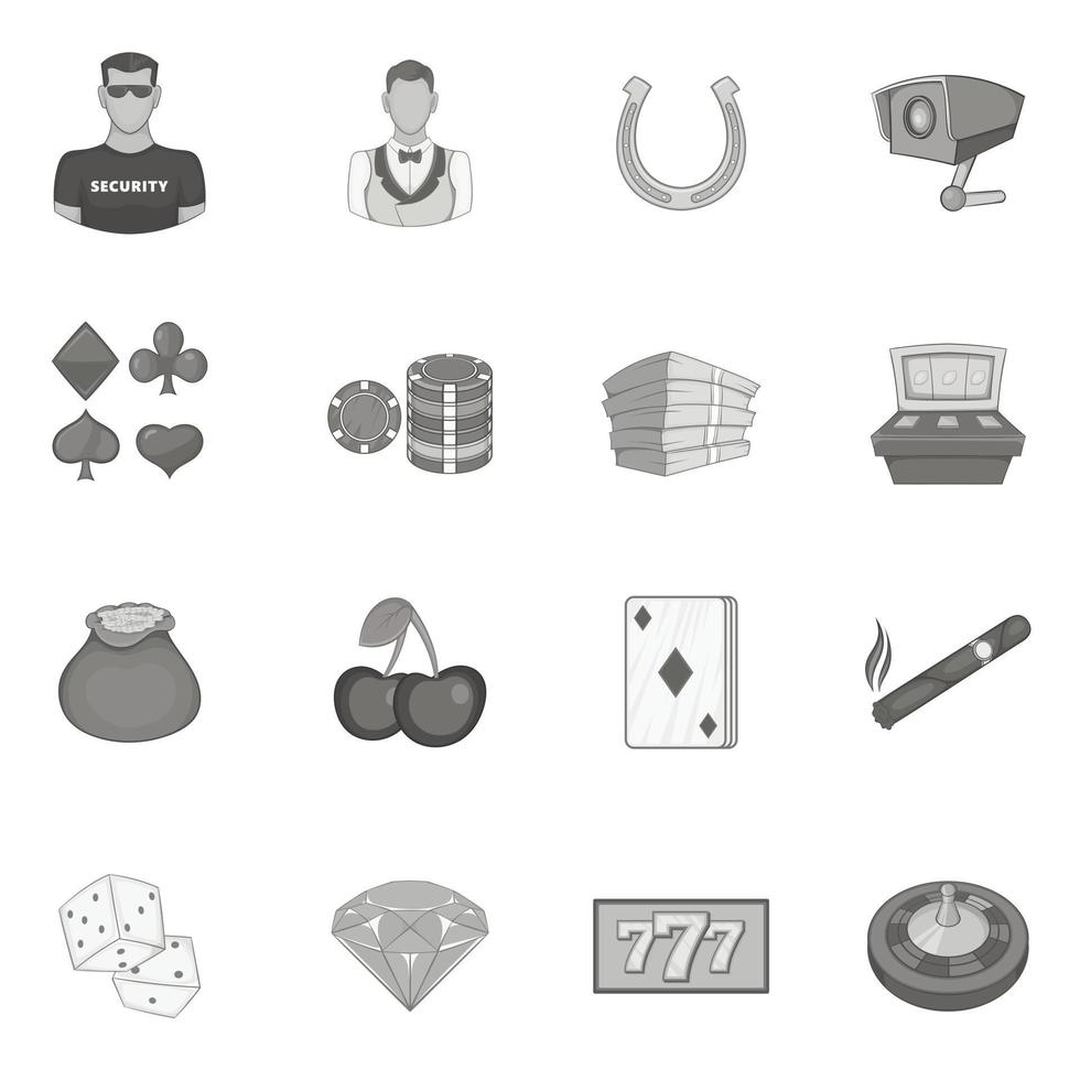 Casino icons set, black monochrome style vector