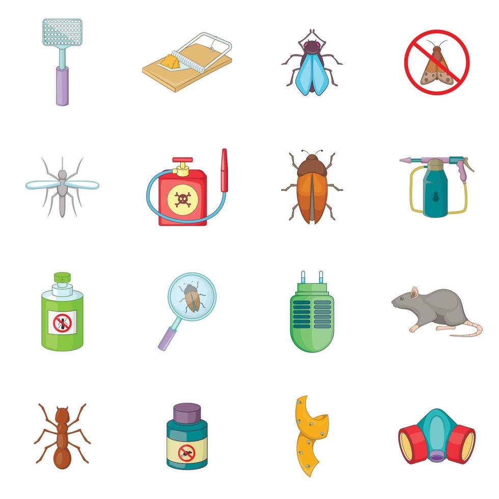 Exterminator icons set, cartoon style vector