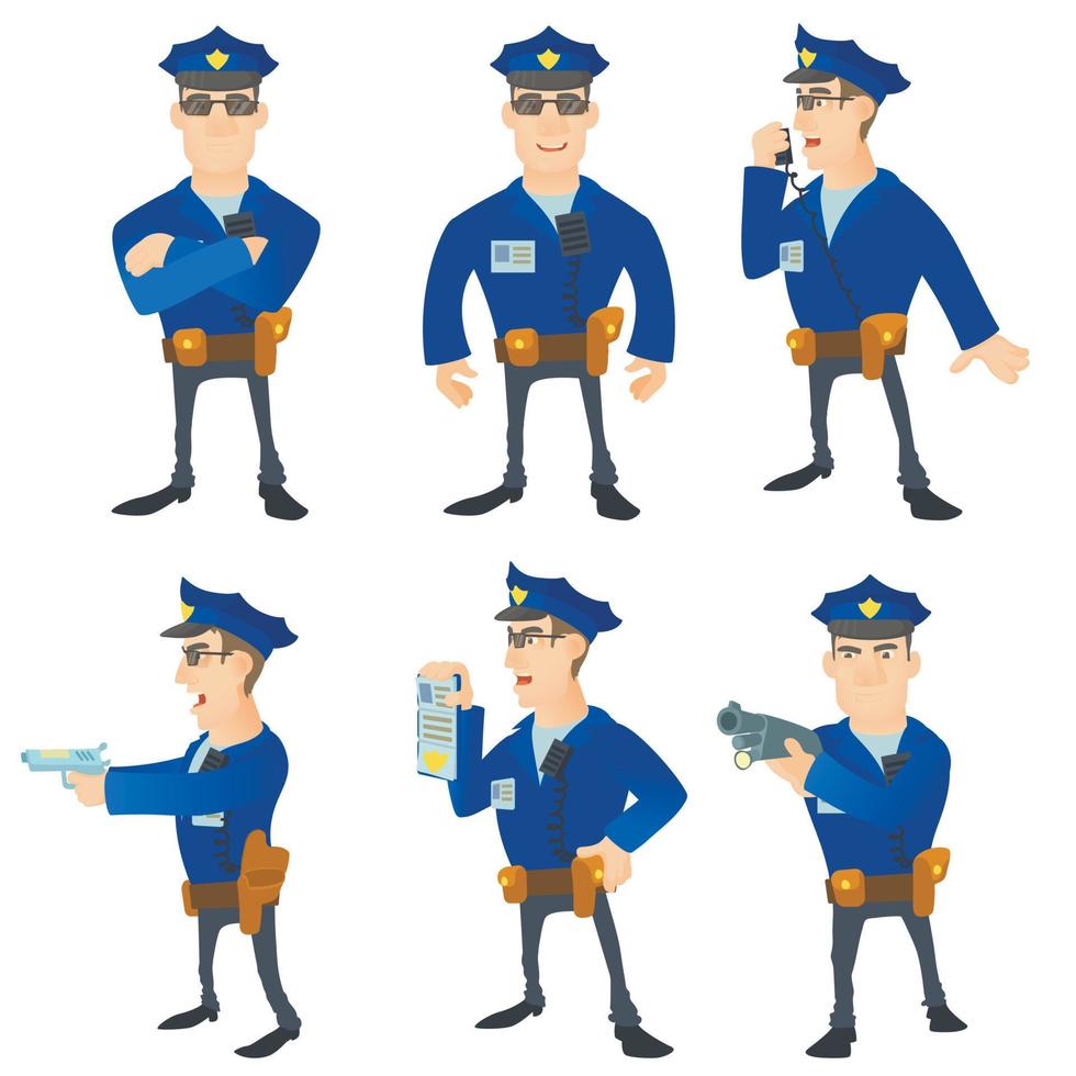 Policeman concept set, cartoon style vector