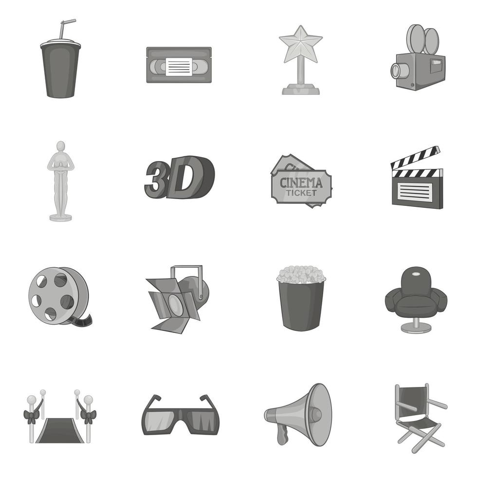 conjunto de iconos de cine, estilo monocromo negro vector