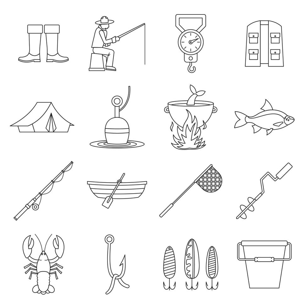 Fishing tools icons set, outline style 5317338 Vector Art at Vecteezy