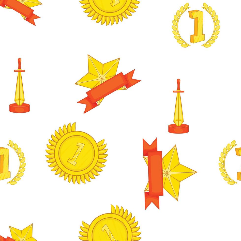 Trophy and awards pattern, cartoon style vector