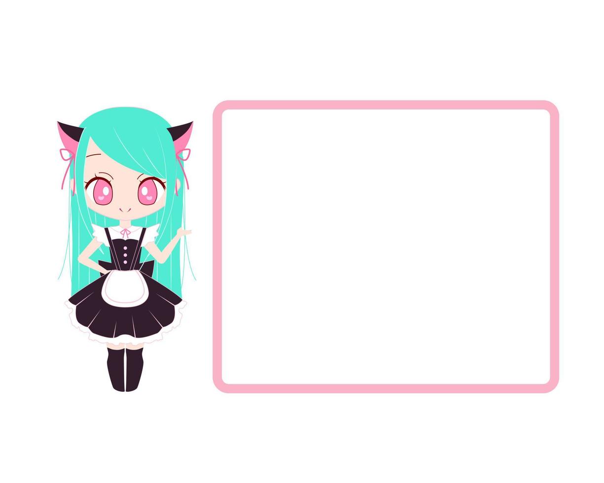 Design template with cute chibi anime nekomimi maid vector