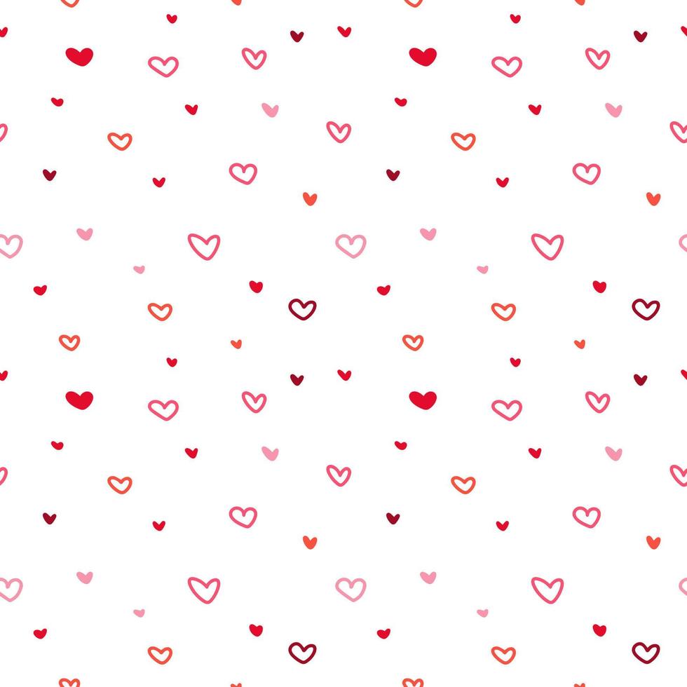 Seamless pattern with different hand-drawn red and pink romantic hearts vector