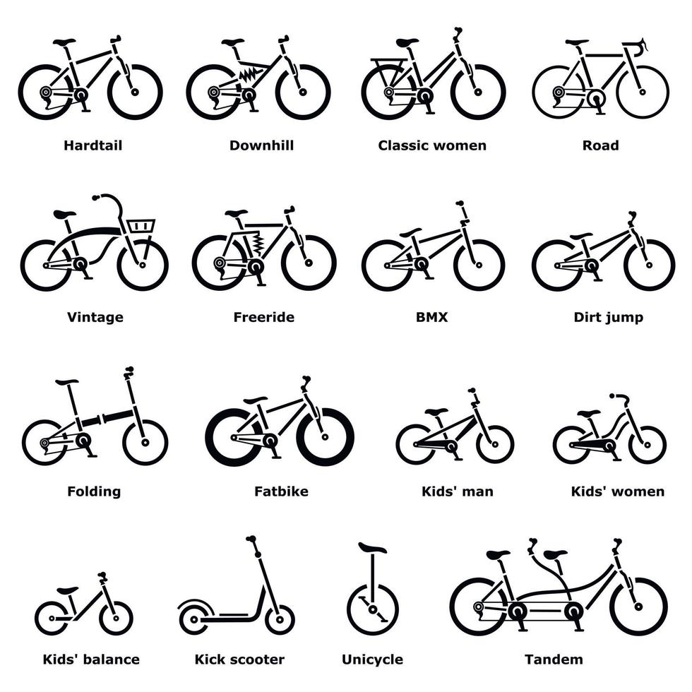 Bicycle types icons set, simple style vector