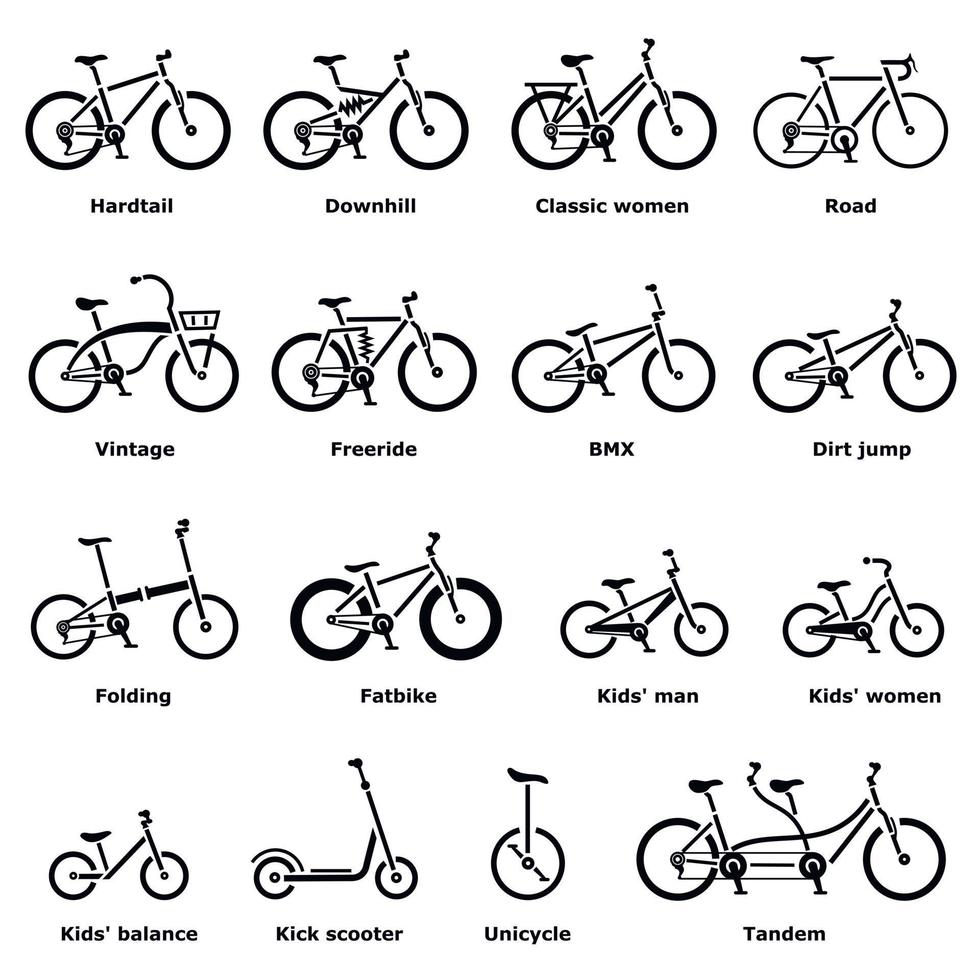 conjunto de iconos de tipos de bicicletas, estilo simple vector