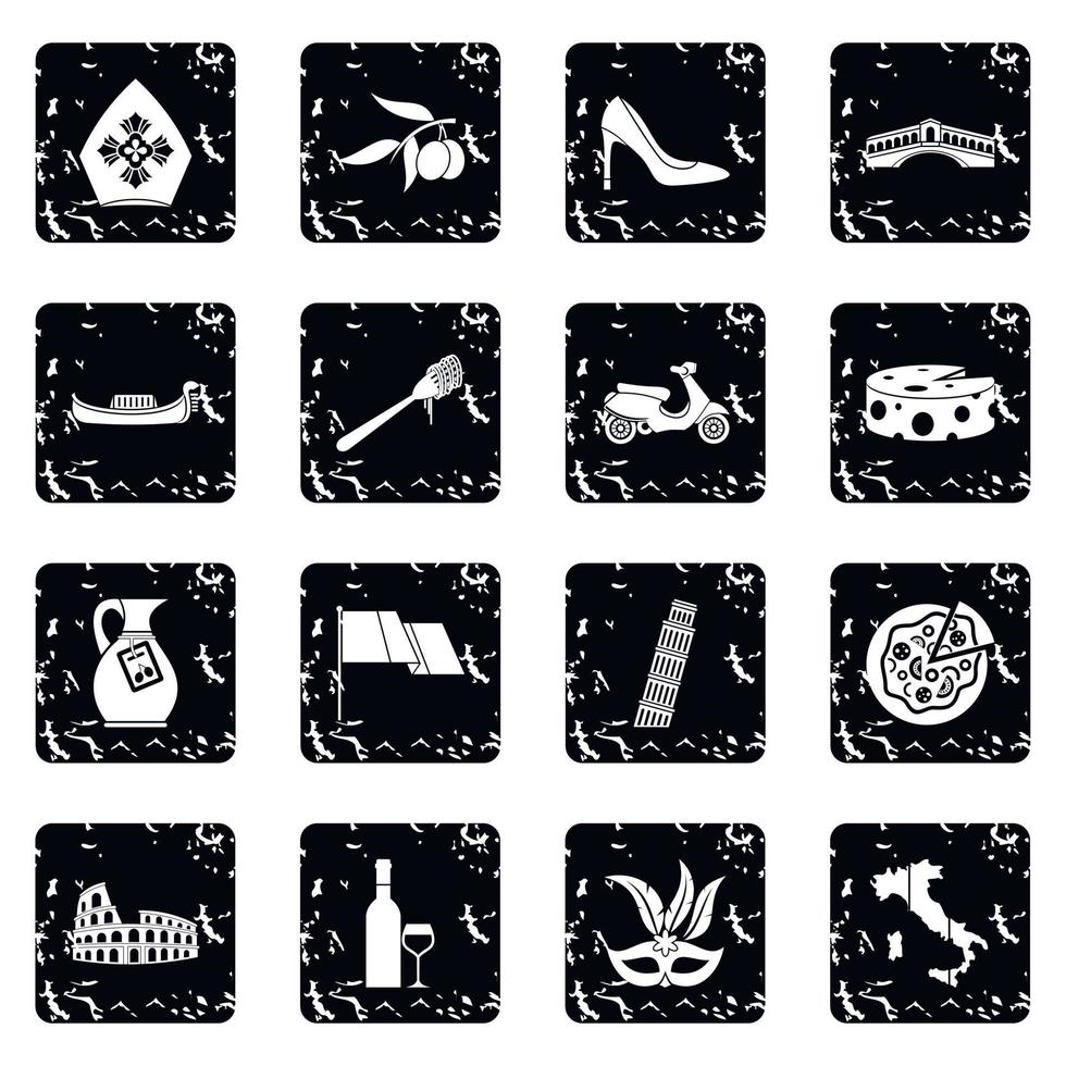 Italy icons set, grunge style vector